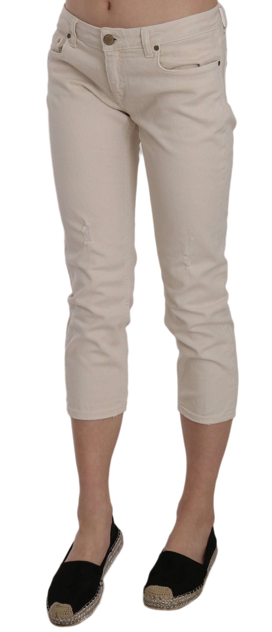 Dondup Beige Cotton Stretch Low Waist Skinny Cropped Capri Jeans $625.00 Dondup Luzworld