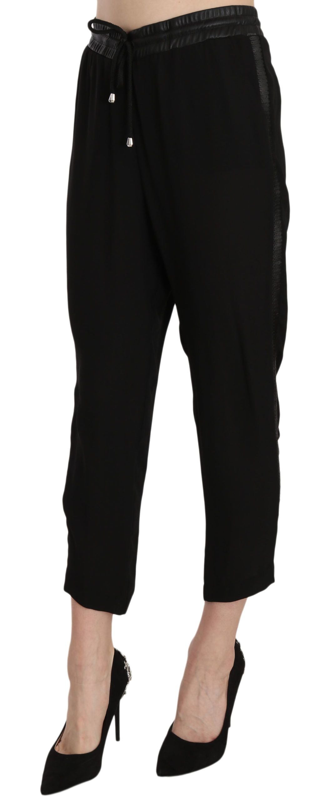 Guess Black Polyester High Waist Cropped Trousers Pants $264.00 Guess Luzworld