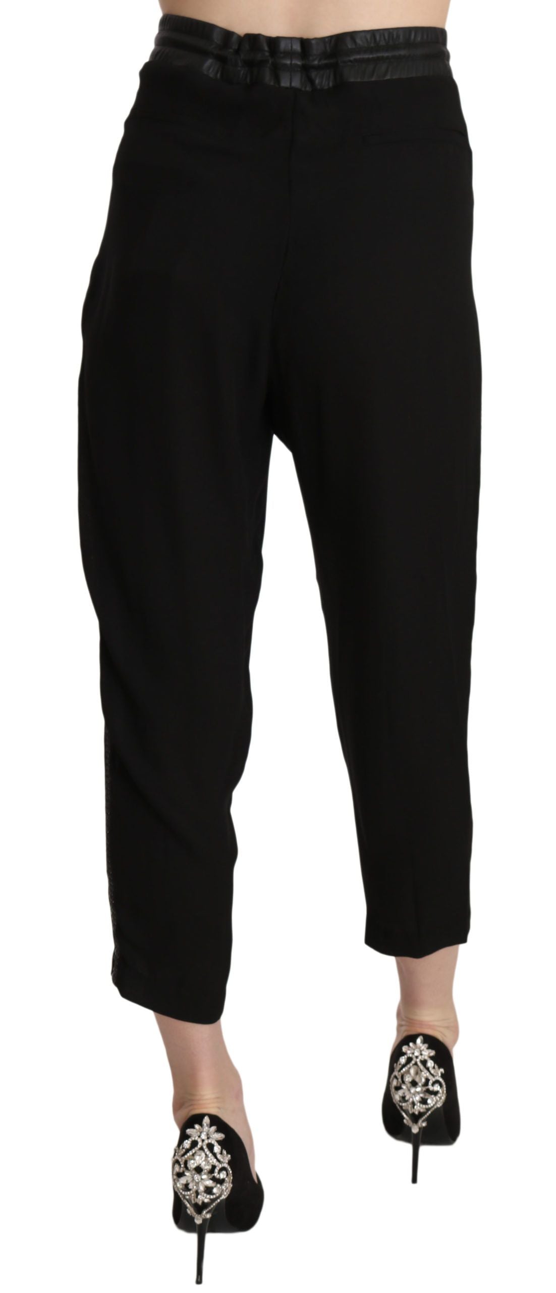 Guess Black Polyester High Waist Cropped Trousers Pants $264.00 Guess Luzworld