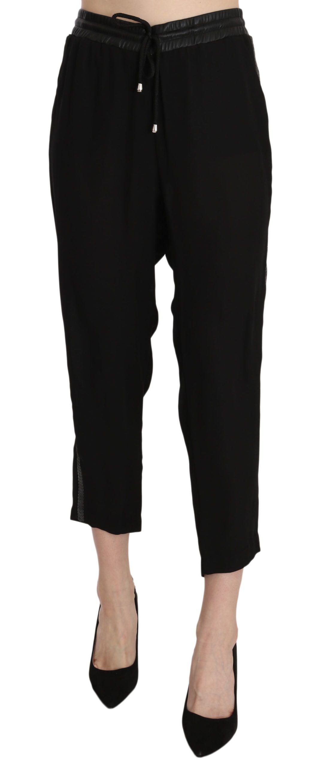 Guess Black Polyester High Waist Cropped Trousers Pants $264.00 Guess Luzworld