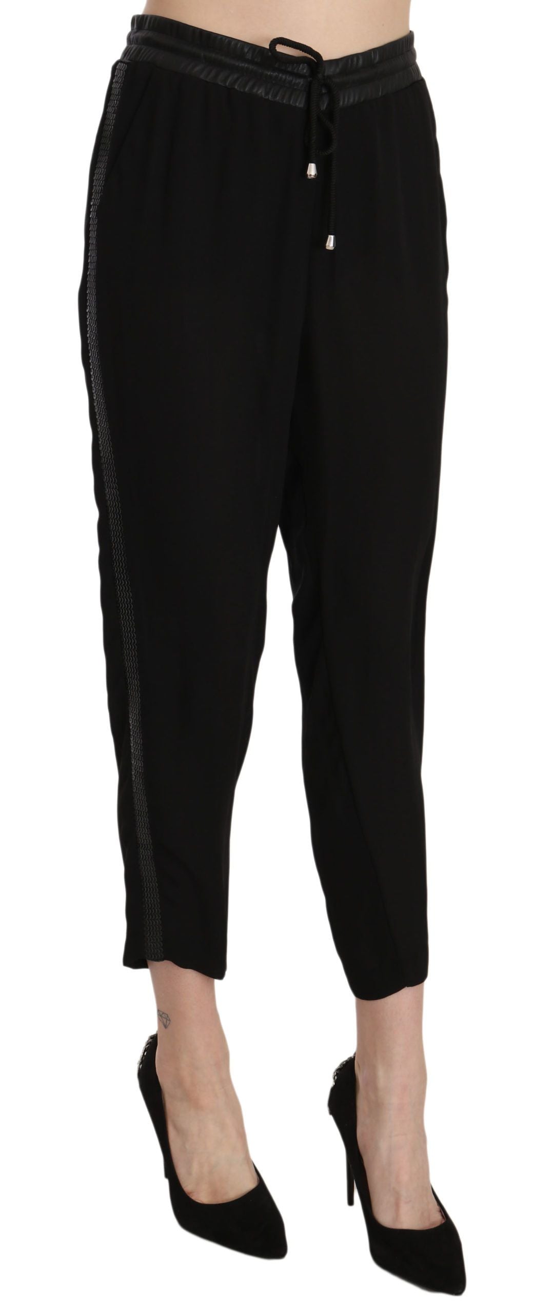 Guess Black Polyester High Waist Cropped Trousers Pants $264.00 Guess Luzworld