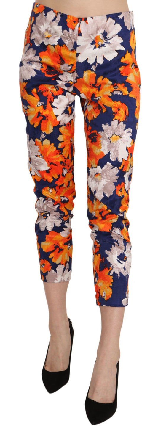 LANACAPRINA Blue Floral Print Skinny Slim Fit Trousers Pants $280.00 LANACAPRINA Luzworld