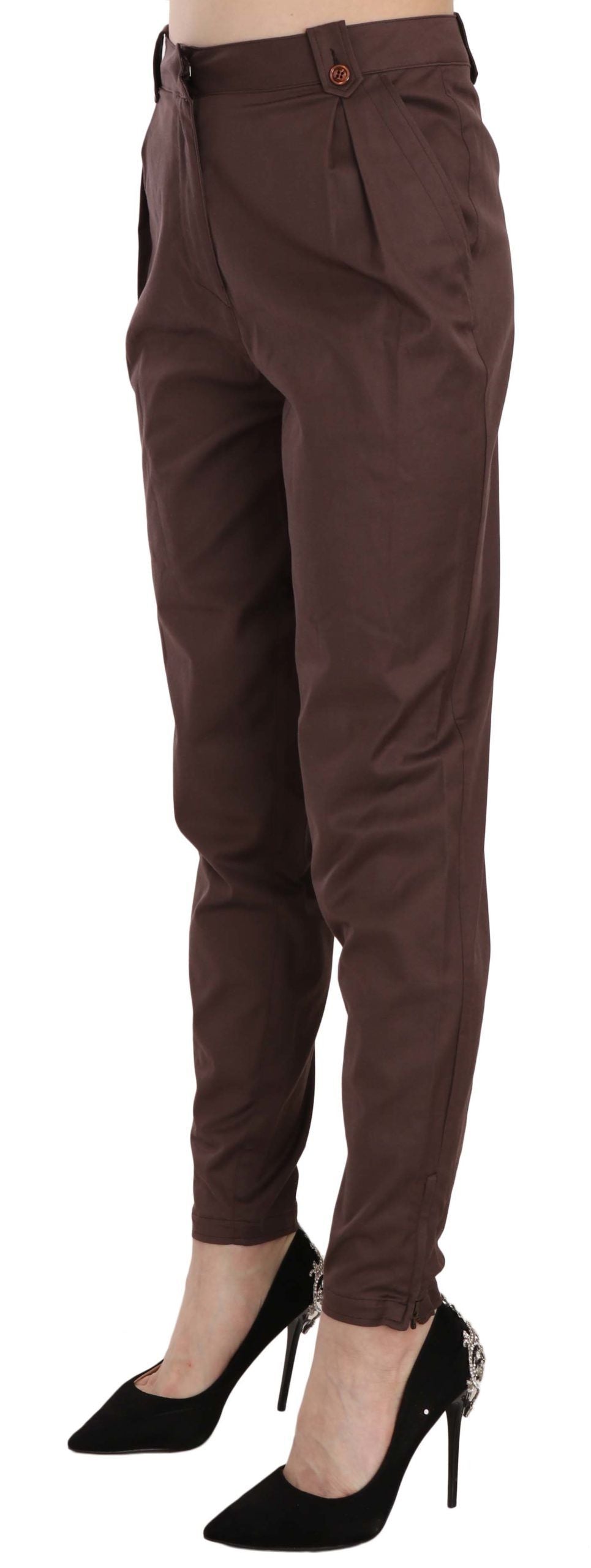 Just Cavalli Brown High Waist Tapered Formal Trousers Pants $573.00 Just Cavalli Luzworld
