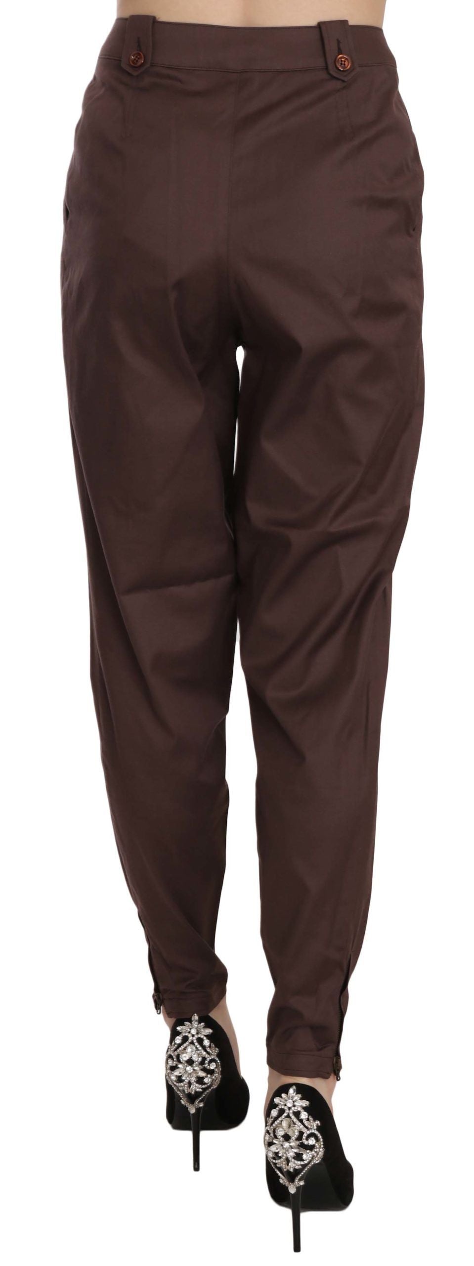 Just Cavalli Brown High Waist Tapered Formal Trousers Pants $573.00 Just Cavalli Luzworld
