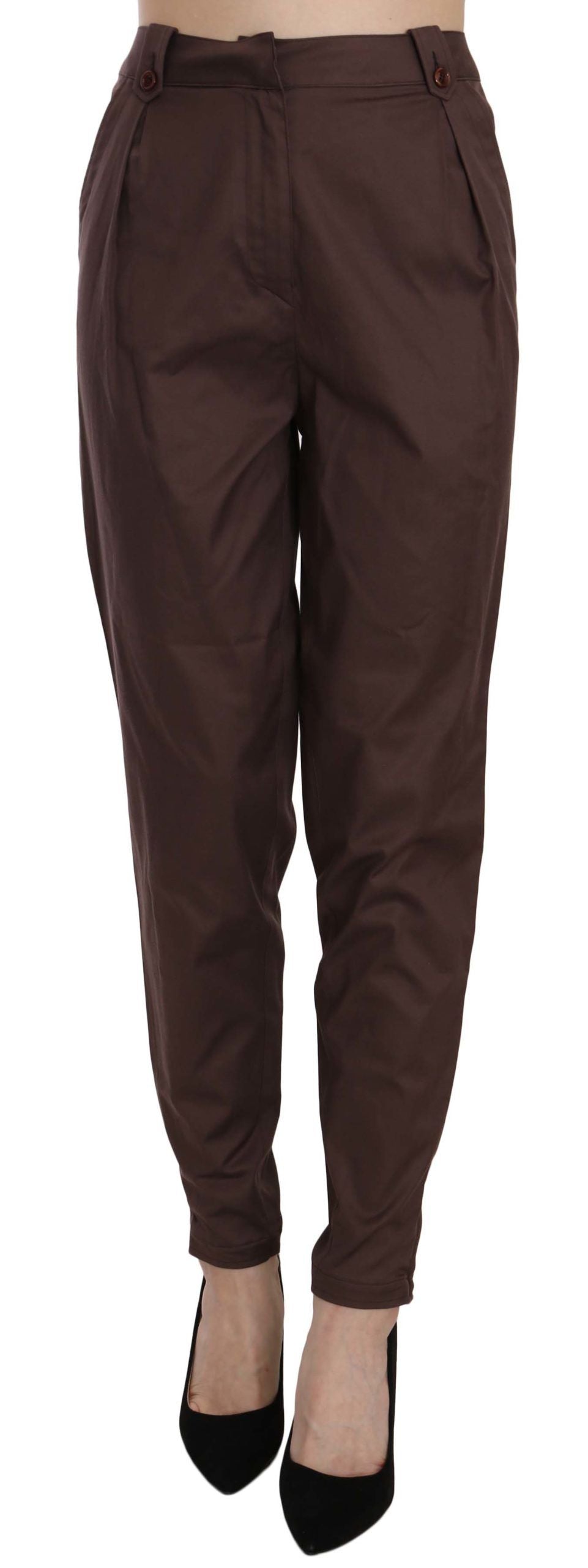 Just Cavalli Brown High Waist Tapered Formal Trousers Pants $573.00 Just Cavalli Luzworld