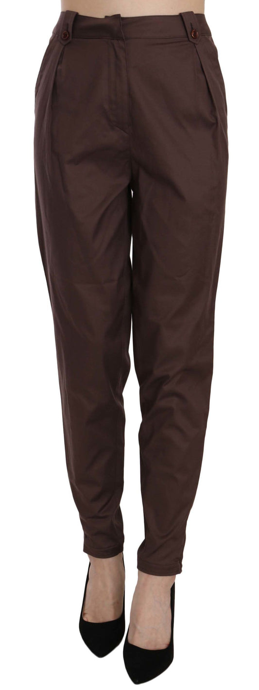 Just Cavalli Brown High Waist Tapered Formal Trousers Pants $573.00 Just Cavalli Luzworld