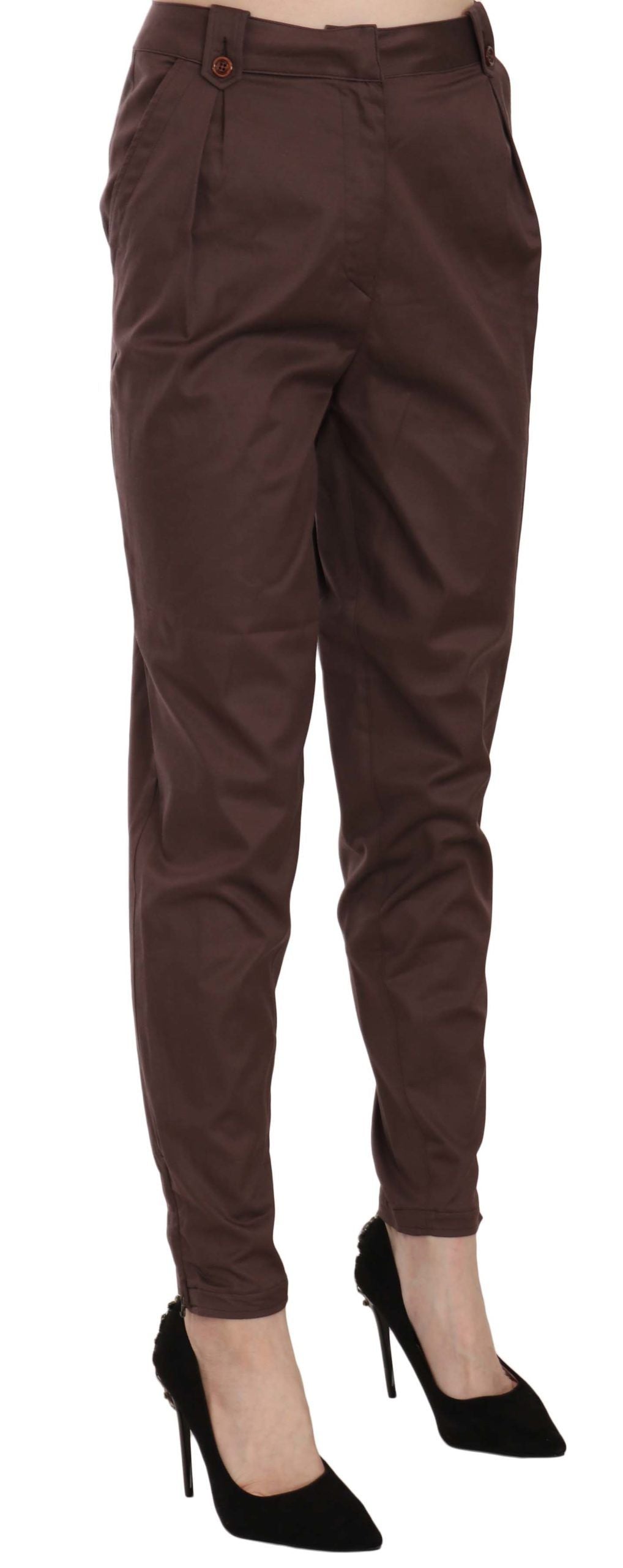 Just Cavalli Brown High Waist Tapered Formal Trousers Pants $573.00 Just Cavalli Luzworld