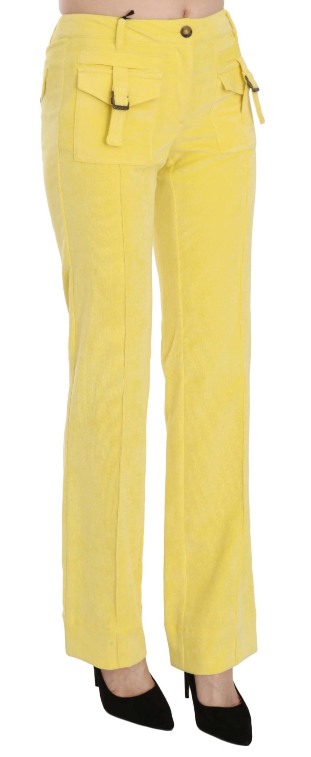 Just Cavalli Yellow Corduroy Mid Waist Straight Trousers Pants $1351.00 Just Cavalli Luzworld