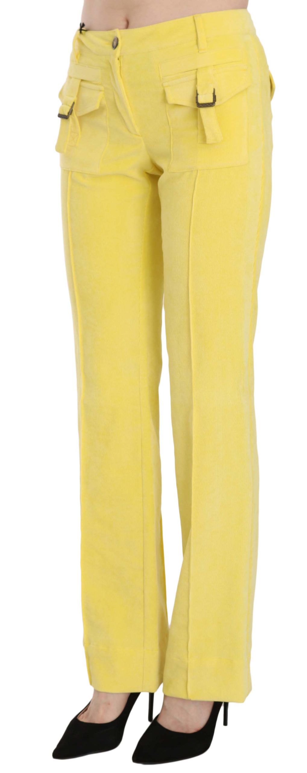 Just Cavalli Yellow Corduroy Mid Waist Straight Trousers Pants $1351.00 Just Cavalli Luzworld