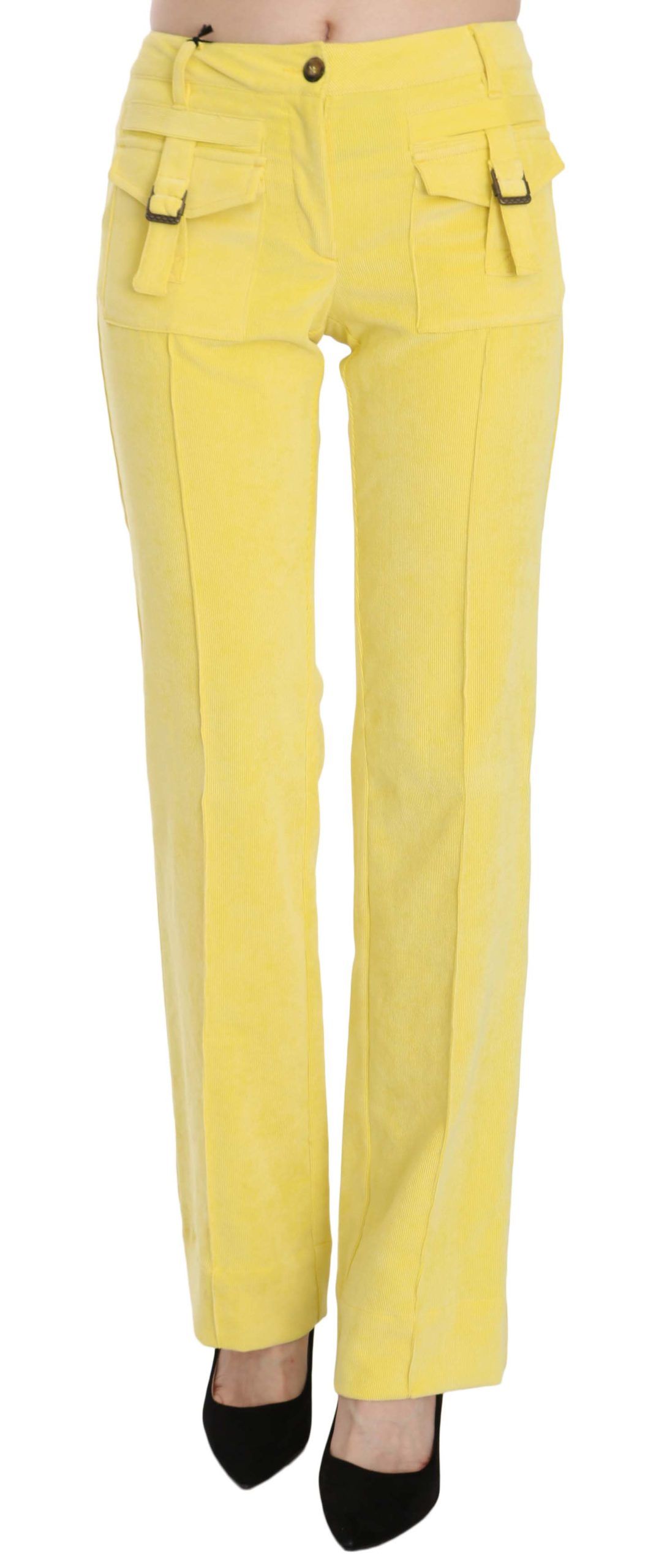 Just Cavalli Yellow Corduroy Mid Waist Straight Trousers Pants $1351.00 Just Cavalli Luzworld