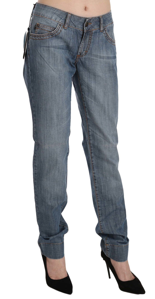 Just Cavalli Blue Washed Cotton Low Waist Slim Fit Denim Pants $560.00 Just Cavalli Luzworld