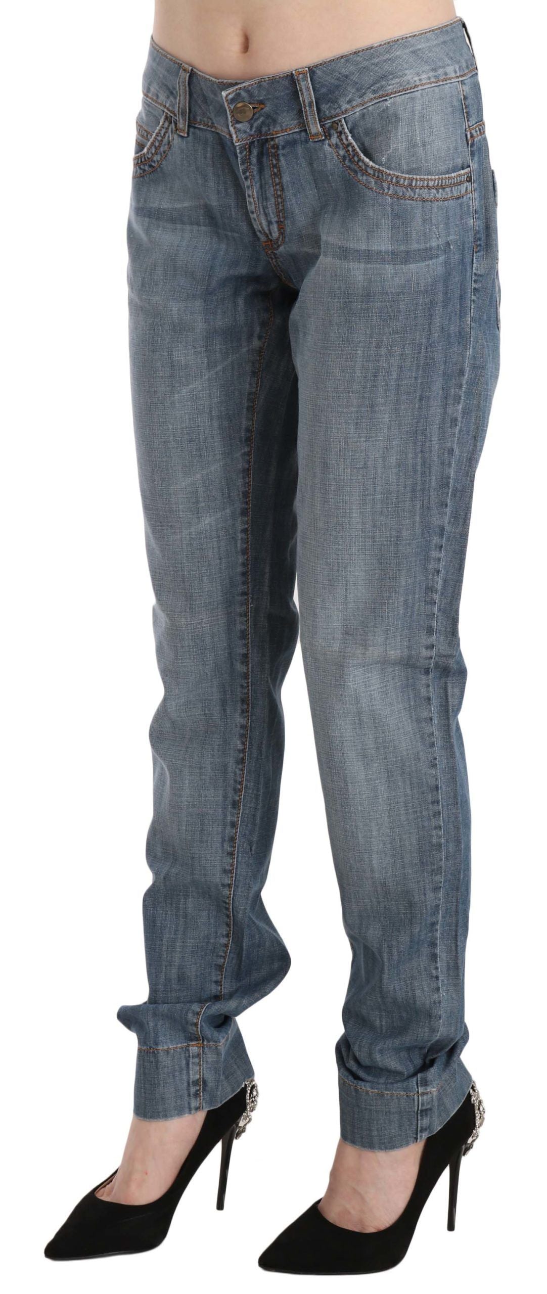 Just Cavalli Blue Washed Cotton Low Waist Slim Fit Denim Pants $560.00 Just Cavalli Luzworld
