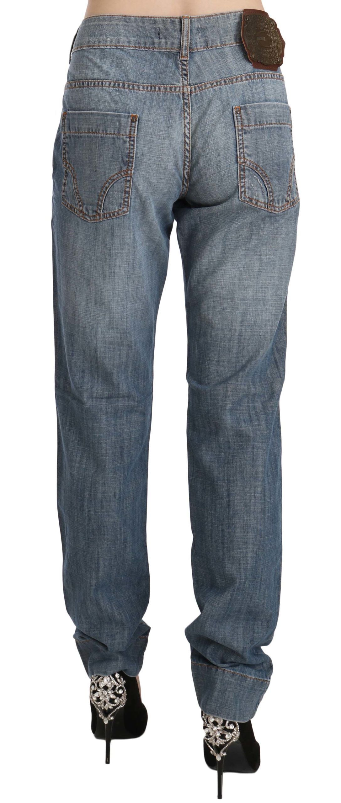 Just Cavalli Blue Washed Cotton Low Waist Slim Fit Denim Pants $560.00 Just Cavalli Luzworld