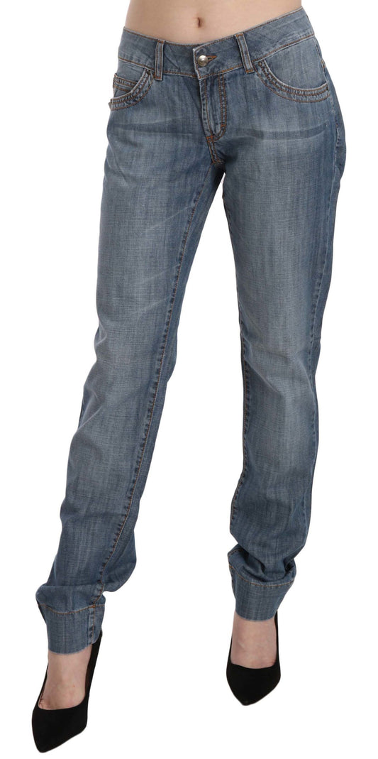 Just Cavalli Blue Washed Cotton Low Waist Slim Fit Denim Pants $560.00 Just Cavalli Luzworld