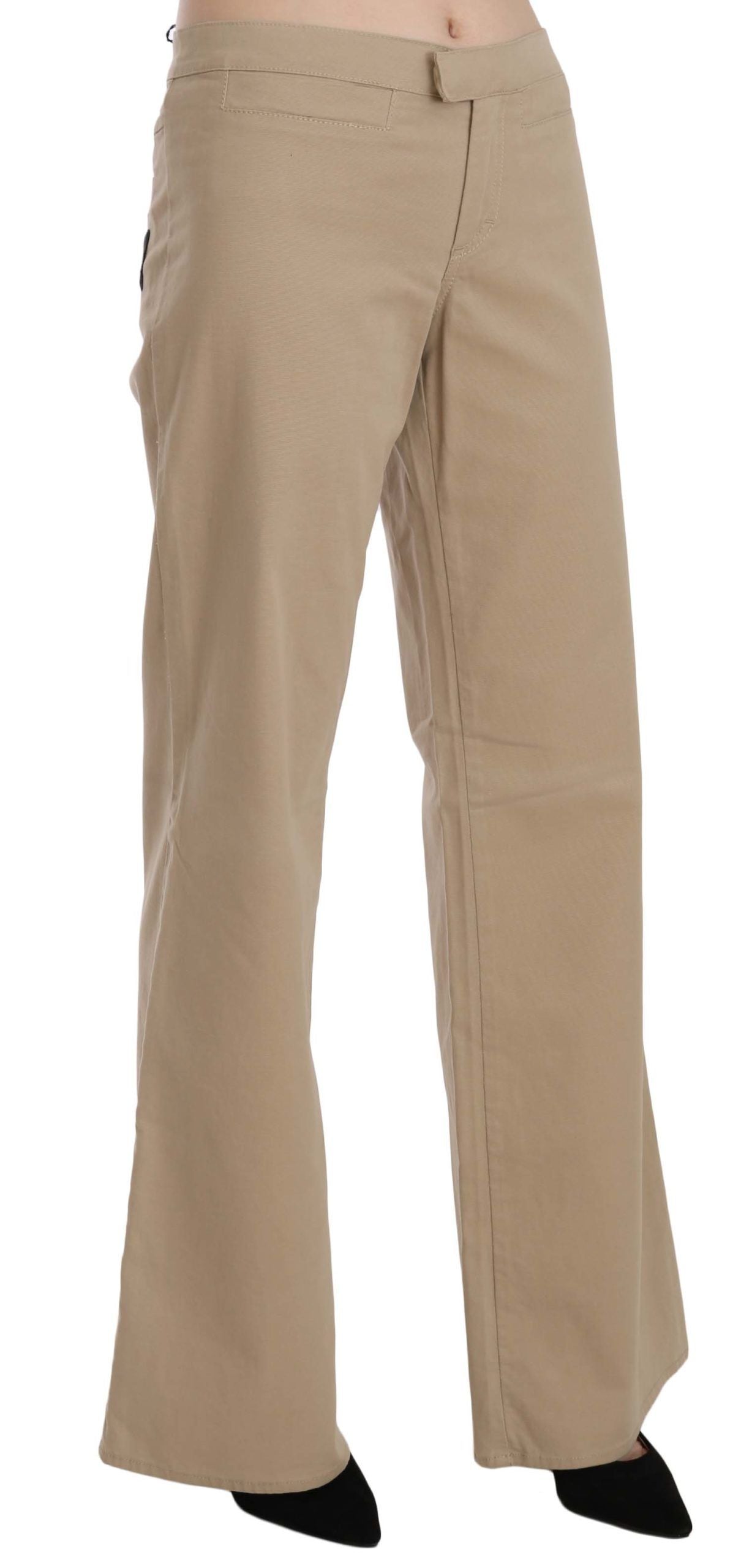 Just Cavalli Beige Cotton Mid Waist Flared Trousers Pants $561.00 Just Cavalli Luzworld