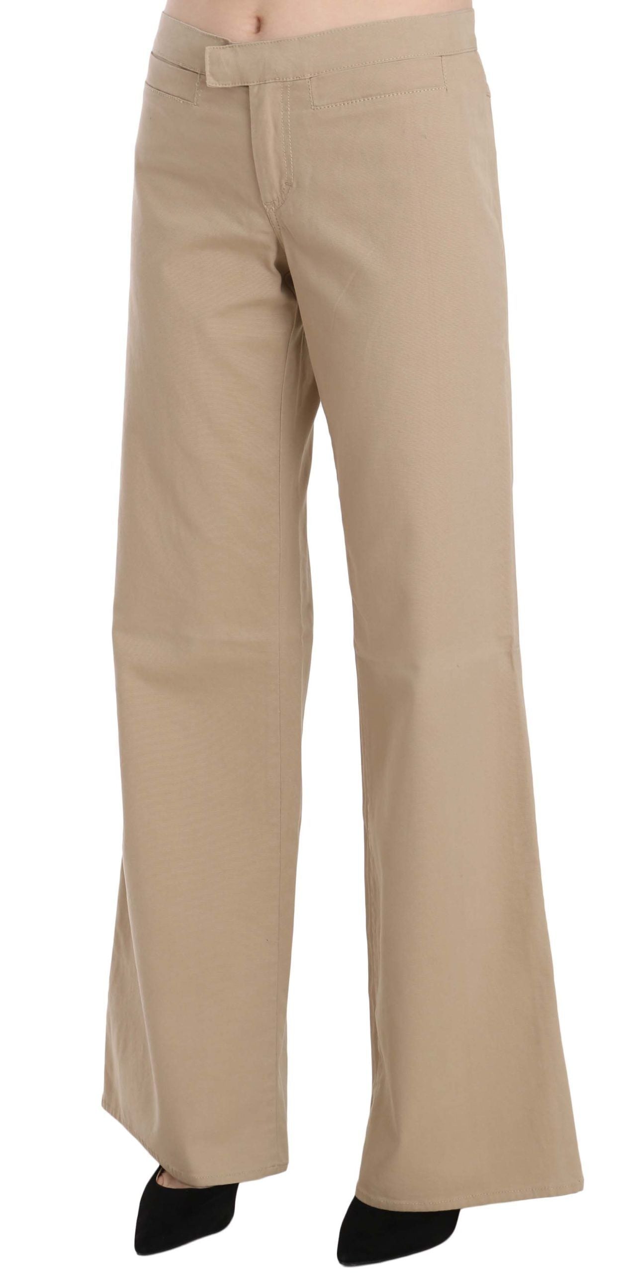 Just Cavalli Beige Cotton Mid Waist Flared Trousers Pants $561.00 Just Cavalli Luzworld
