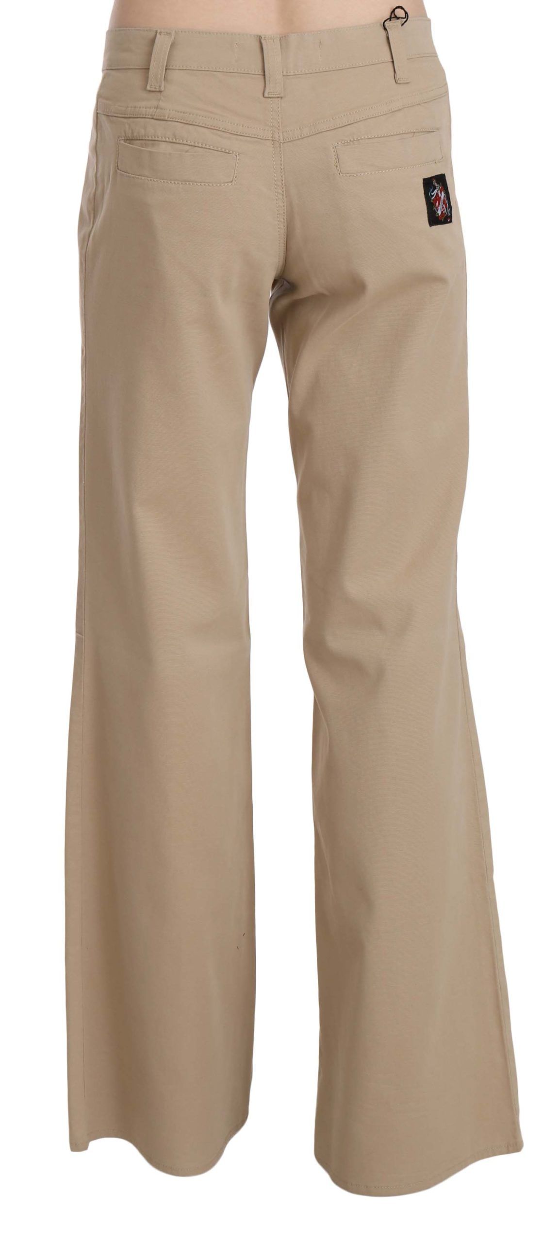 Just Cavalli Beige Cotton Mid Waist Flared Trousers Pants $561.00 Just Cavalli Luzworld