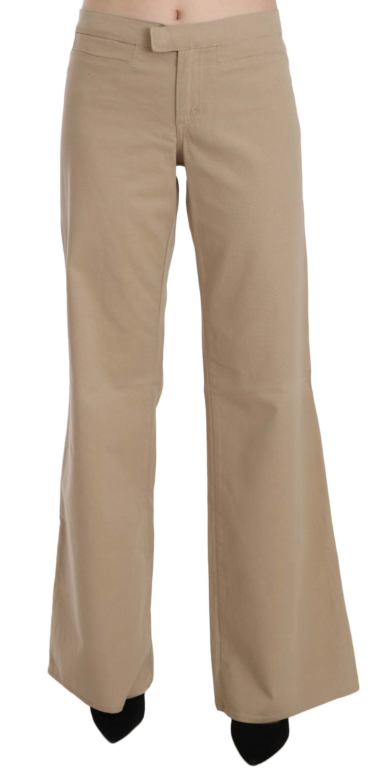 Just Cavalli Beige Cotton Mid Waist Flared Trousers Pants $561.00 Just Cavalli Luzworld