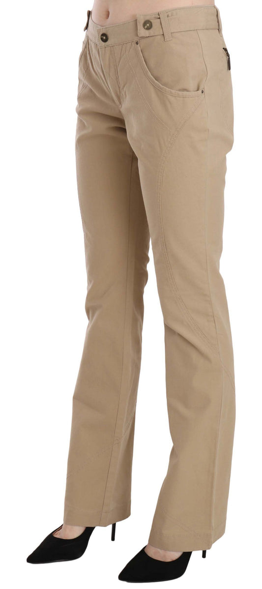 Just Cavalli Beige Cotton Mid Waist Straight Trousers Pants $573.00 Just Cavalli Luzworld