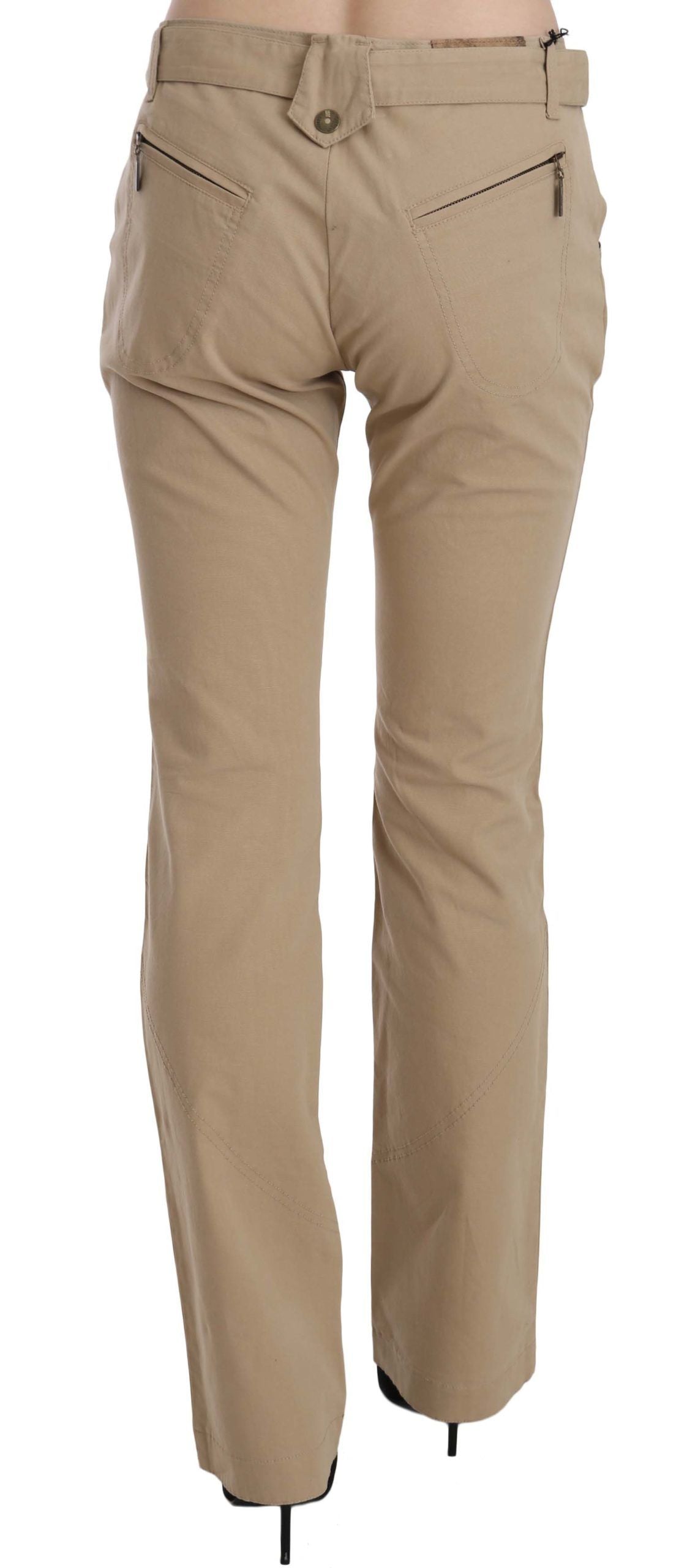 Just Cavalli Beige Cotton Mid Waist Straight Trousers Pants $573.00 Just Cavalli Luzworld