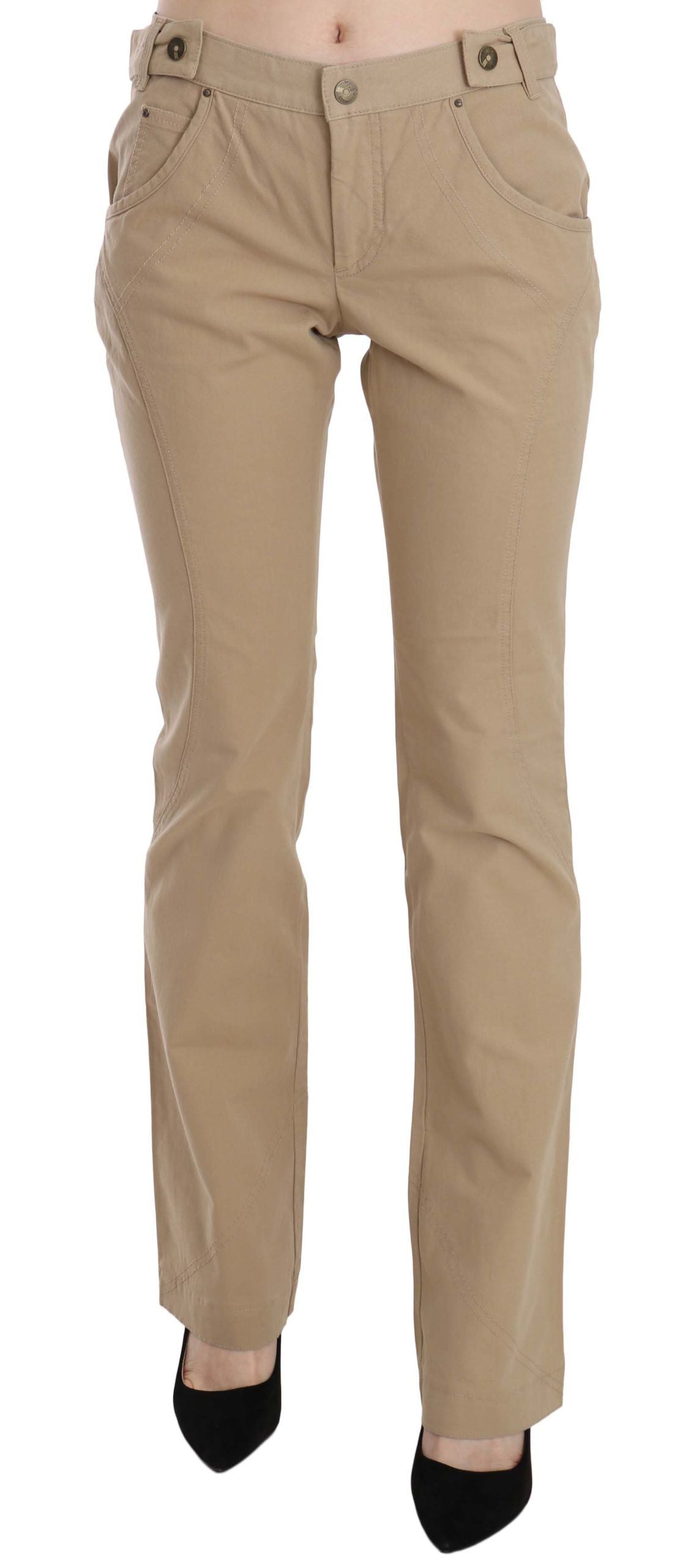 Just Cavalli Beige Cotton Mid Waist Straight Trousers Pants $573.00 Just Cavalli Luzworld