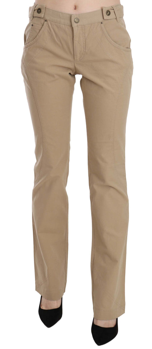 Just Cavalli Beige Cotton Mid Waist Straight Trousers Pants $573.00 Just Cavalli Luzworld