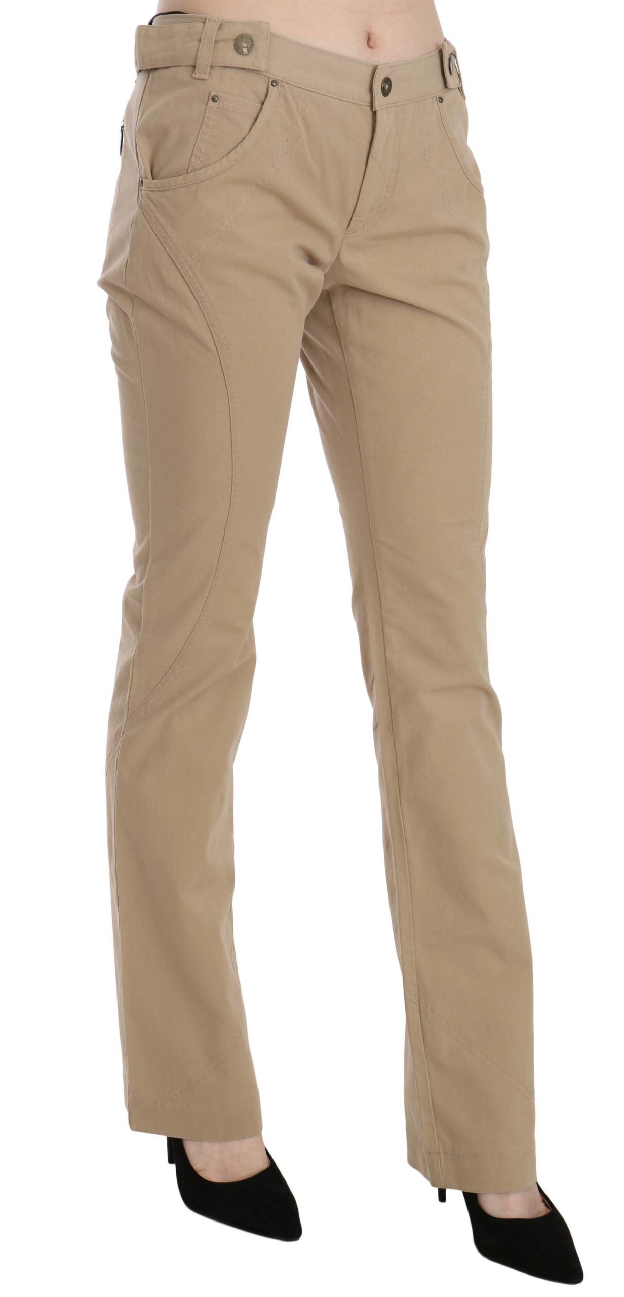 Just Cavalli Beige Cotton Mid Waist Straight Trousers Pants $573.00 Just Cavalli Luzworld