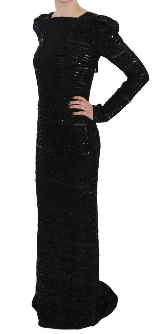 John Richmond Black Silk Full Length Sequined Gown Dress $6511.00 John Richmond Luzworld