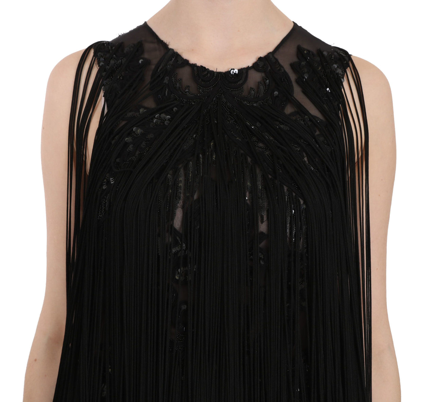John Richmond Black Silk Beaded Sequined Sheer Dress $3359.00 John Richmond Luzworld