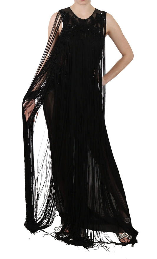 John Richmond Black Silk Beaded Sequined Sheer Dress $3359.00 John Richmond Luzworld