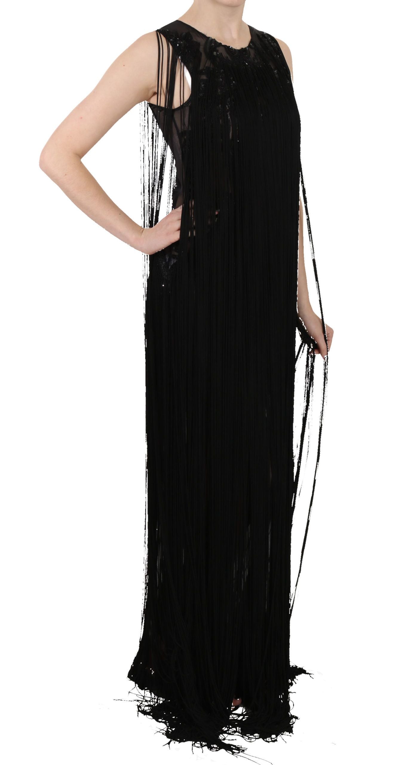 John Richmond Black Silk Beaded Sequined Sheer Dress $3359.00 John Richmond Luzworld