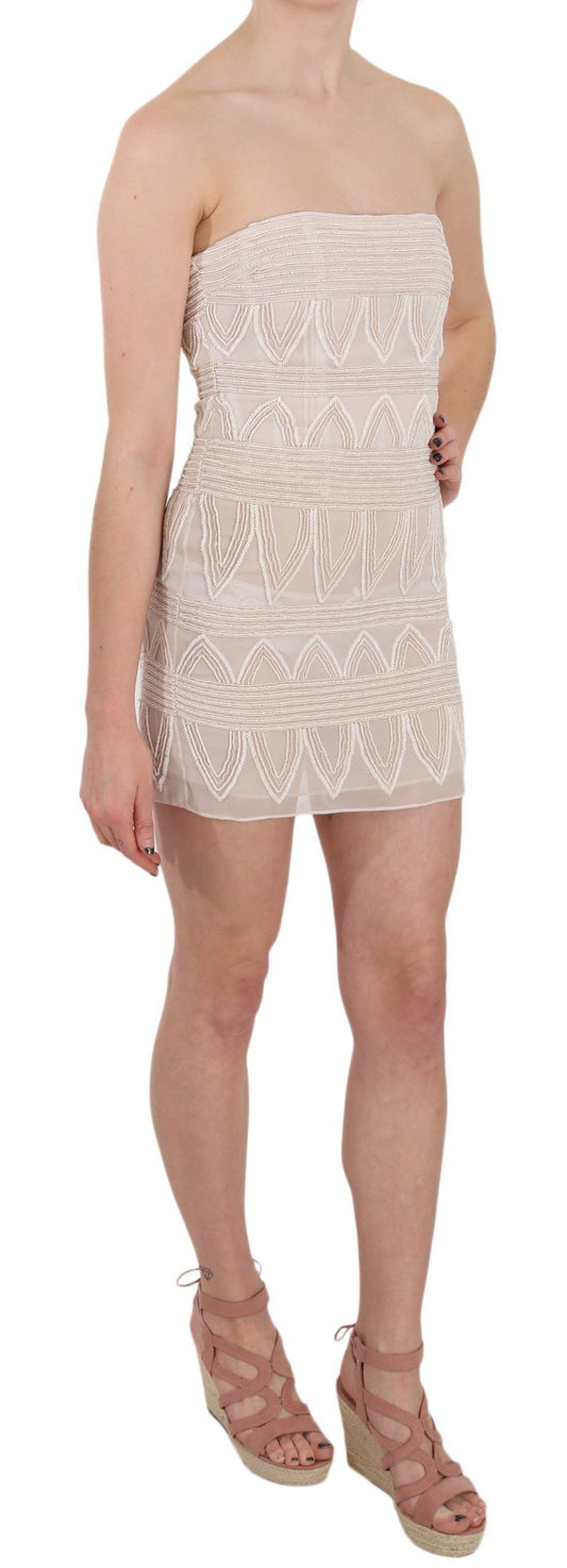 John Richmond Beige Beaded Silk Short Mini Gown Dress $3915.00 John Richmond Luzworld