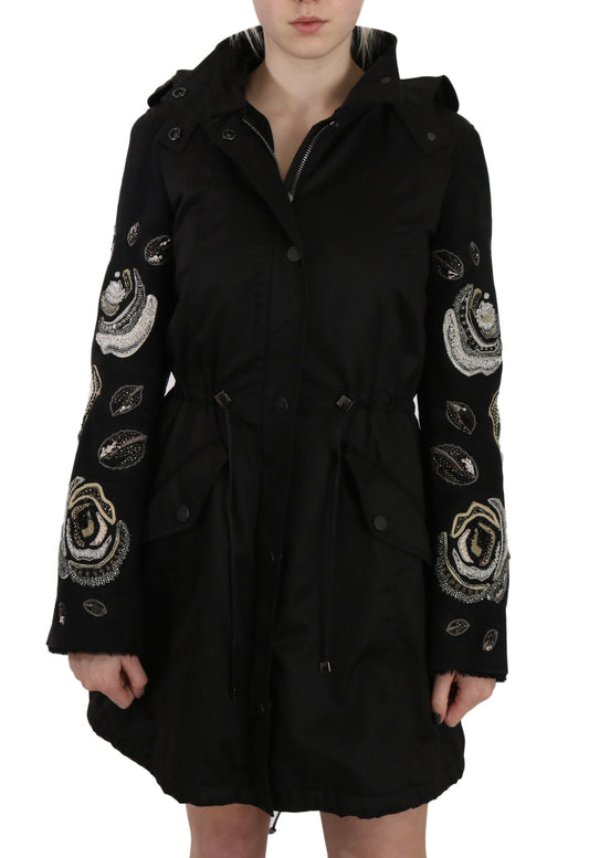 John Richmond Floral Sequined Beaded Hooded Jacket Coat $5770.00 John Richmond Luzworld