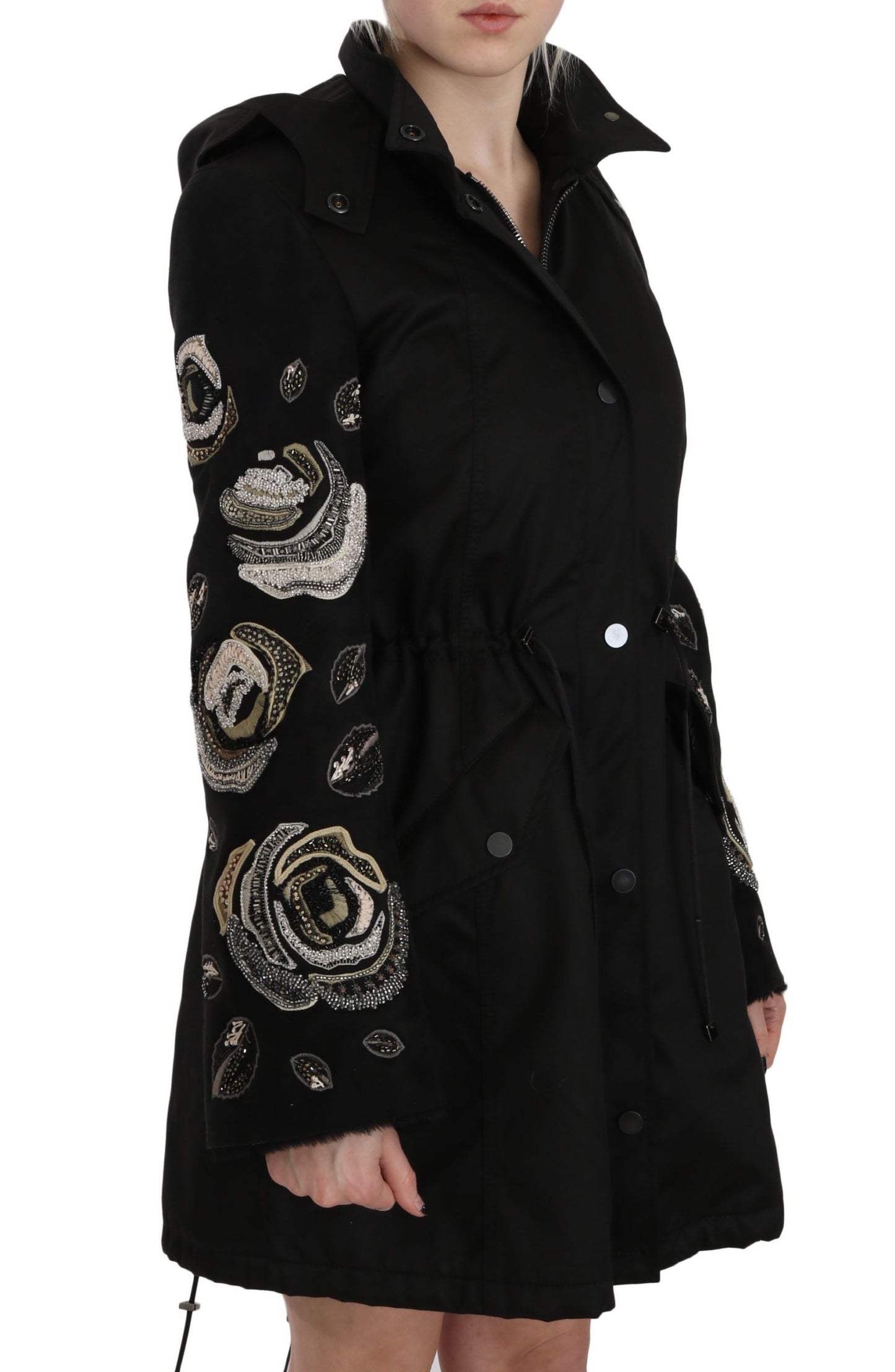 John Richmond Floral Sequined Beaded Hooded Jacket Coat $5770.00 John Richmond Luzworld