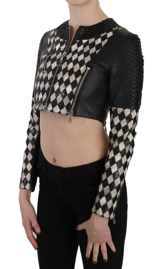 John Richmond Black White Leather Short Cropped Biker Jacket Coat $5028.00 John Richmond Luzworld
