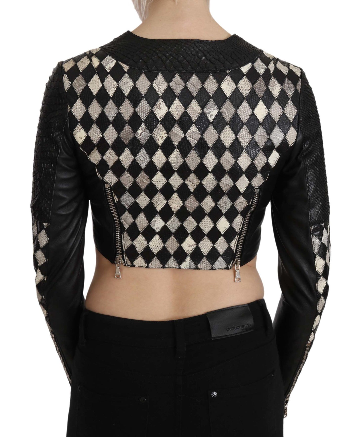 John Richmond Black White Leather Short Cropped Biker Jacket Coat $5028.00 John Richmond Luzworld