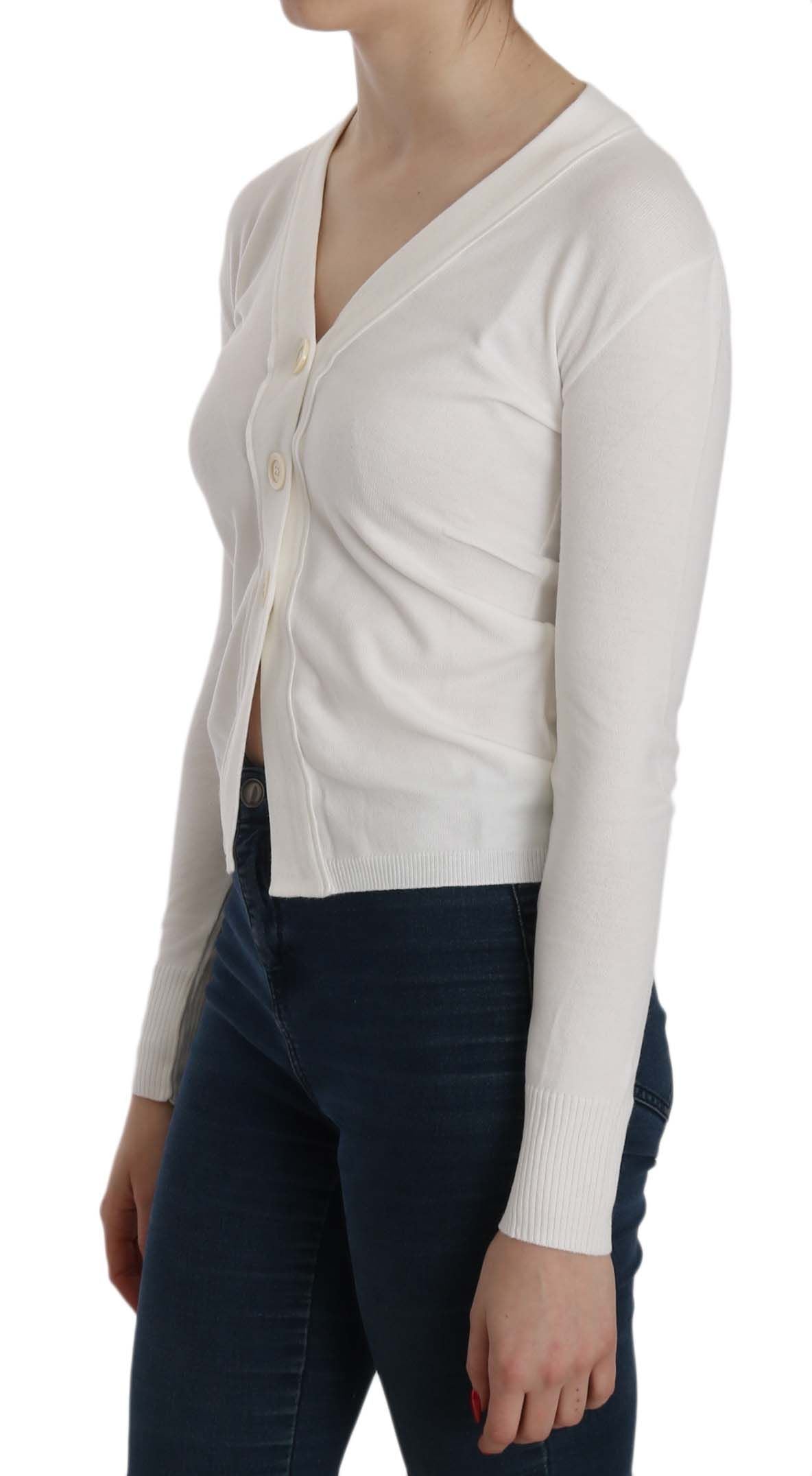 BYBLOS White V-neck Long Sleeve Cropped Cardigan Tops Sweater $548.00 BYBLOS Luzworld