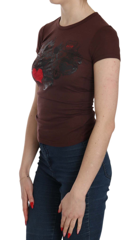 Exte Brown Hearts Short Sleeve Casual T-shirt Top $244.00 Exte Luzworld