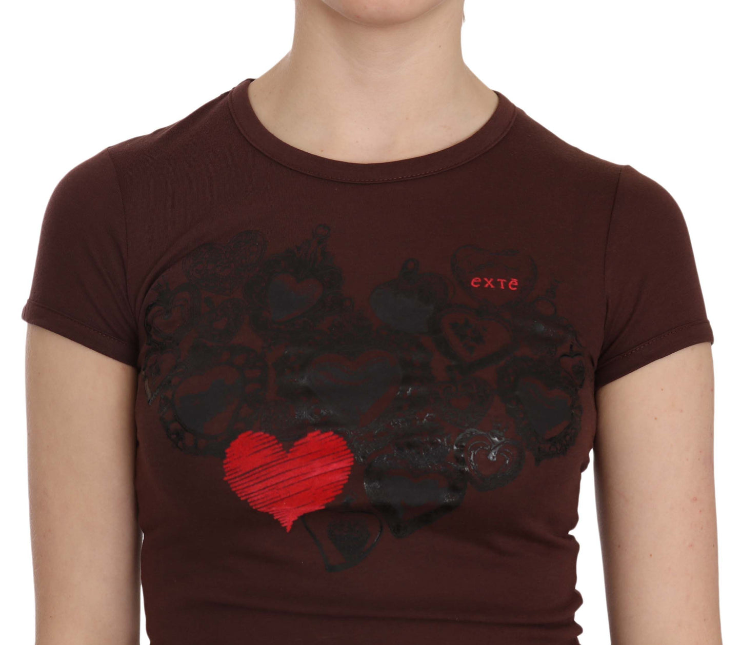 Exte Brown Hearts Short Sleeve Casual T-shirt Top $244.00 Exte Luzworld