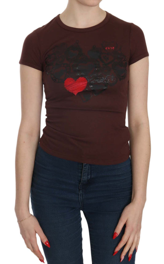 Exte Brown Hearts Short Sleeve Casual T-shirt Top $244.00 Exte Luzworld