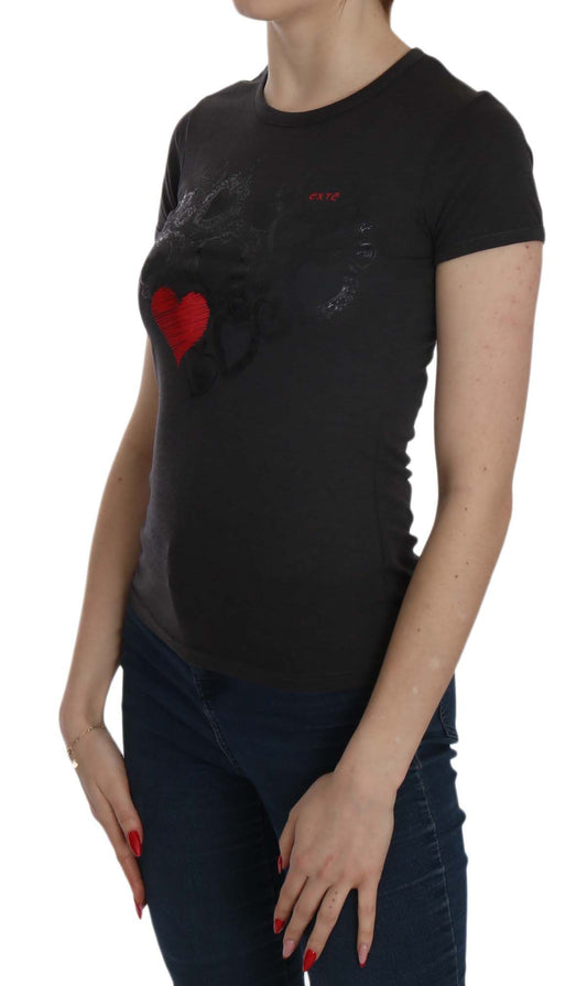 Exte Black Hearts Print Short Sleeve Casual Shirt Top $254.00 Exte Luzworld