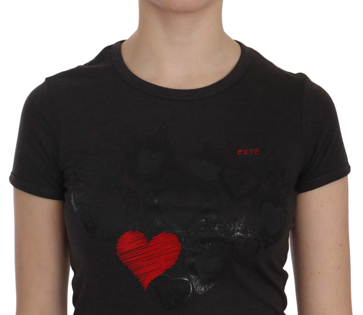 Exte Black Hearts Print Short Sleeve Casual Shirt Top $254.00 Exte Luzworld