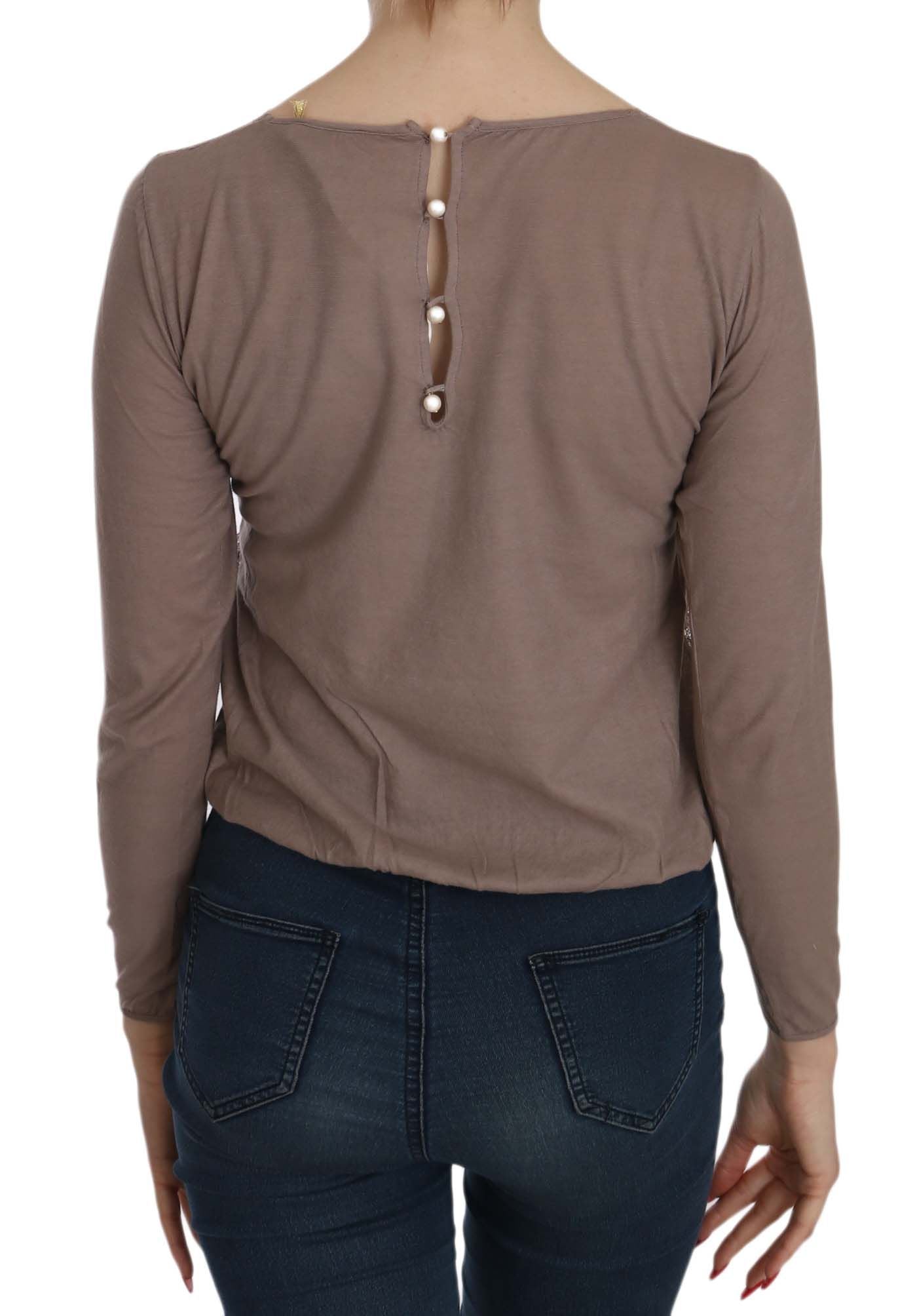 PINK MEMORIES Brown Lace See Through Long Sleeve Top $254.00 PINK MEMORIES Luzworld