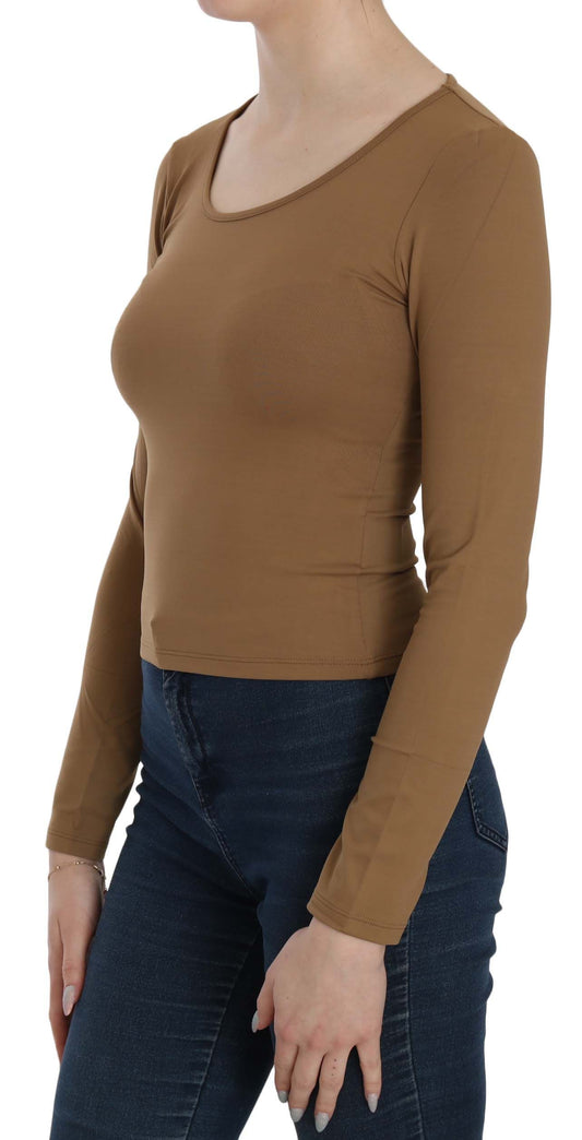 GF Ferre Brown Long Round Neck Sleeve Fitted Shirt Tops Blouse $254.00 GF Ferre Luzworld