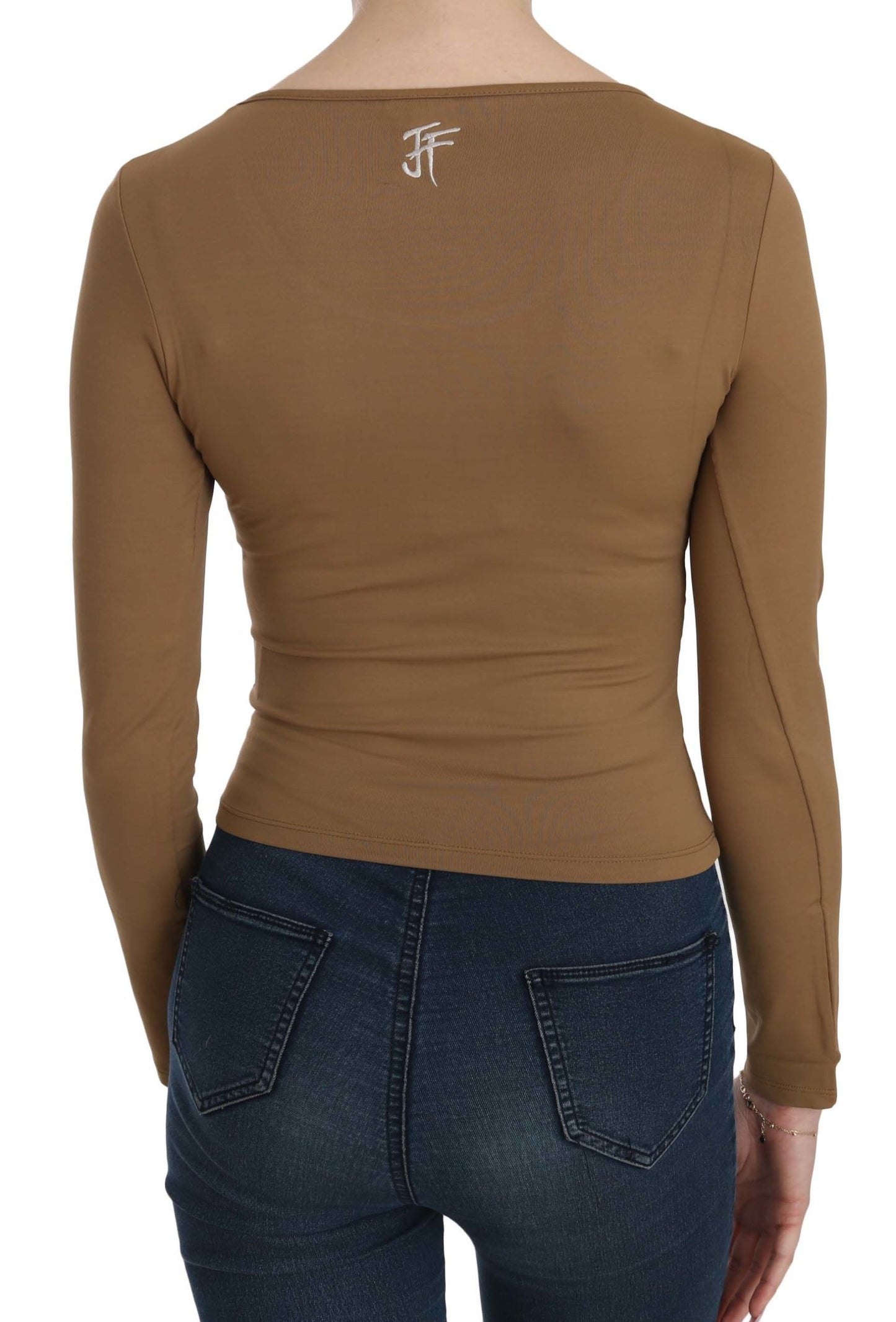 GF Ferre Brown Long Round Neck Sleeve Fitted Shirt Tops Blouse $254.00 GF Ferre Luzworld