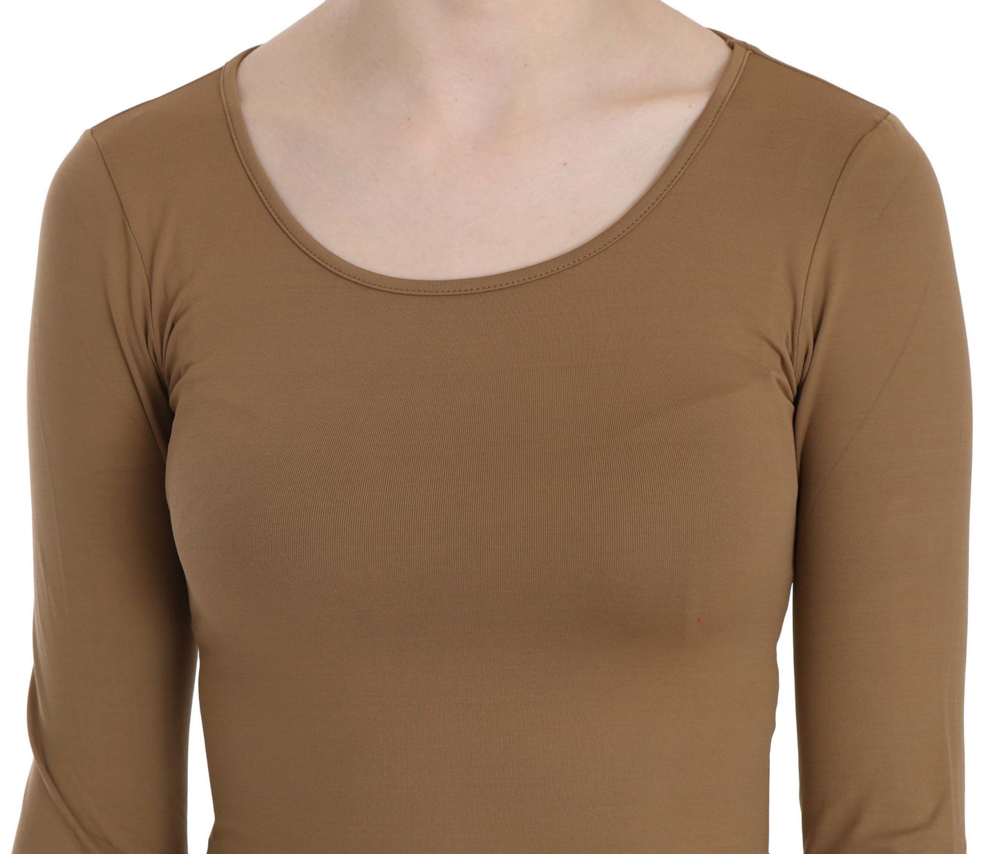 GF Ferre Brown Long Round Neck Sleeve Fitted Shirt Tops Blouse $254.00 GF Ferre Luzworld