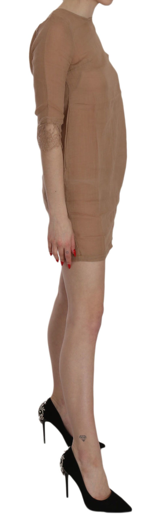 PINK MEMORIES Brown 3/4 Sleeve Crewneck Shift Mini Dress $548.00 PINK MEMORIES Luzworld