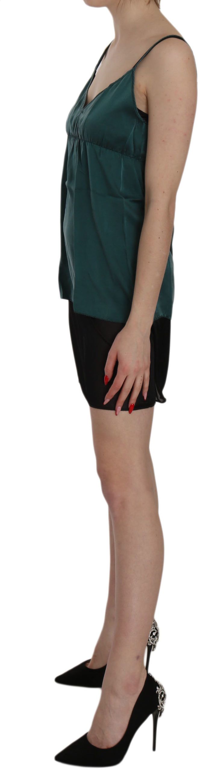PINK MEMORIES Silk Green Spaghetti Strap Shift Mini Dress $548.00 PINK MEMORIES Luzworld