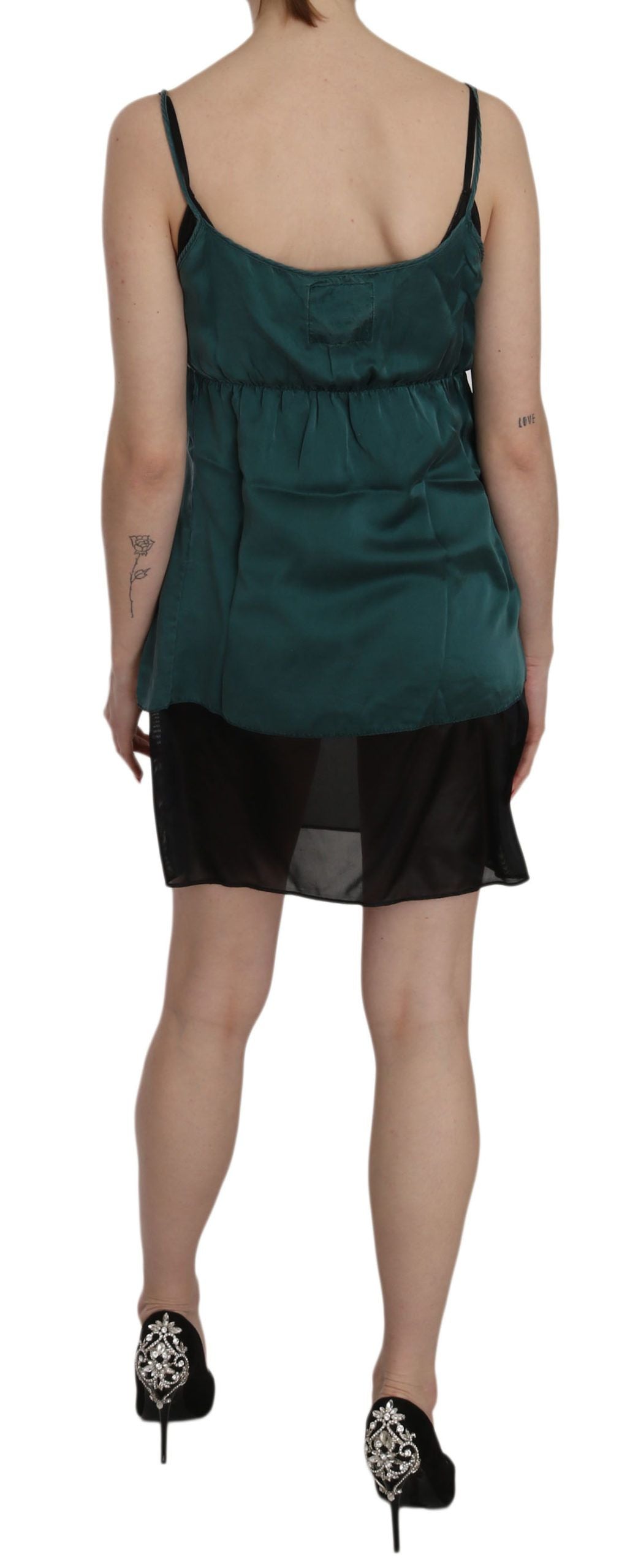 PINK MEMORIES Silk Green Spaghetti Strap Shift Mini Dress $548.00 PINK MEMORIES Luzworld