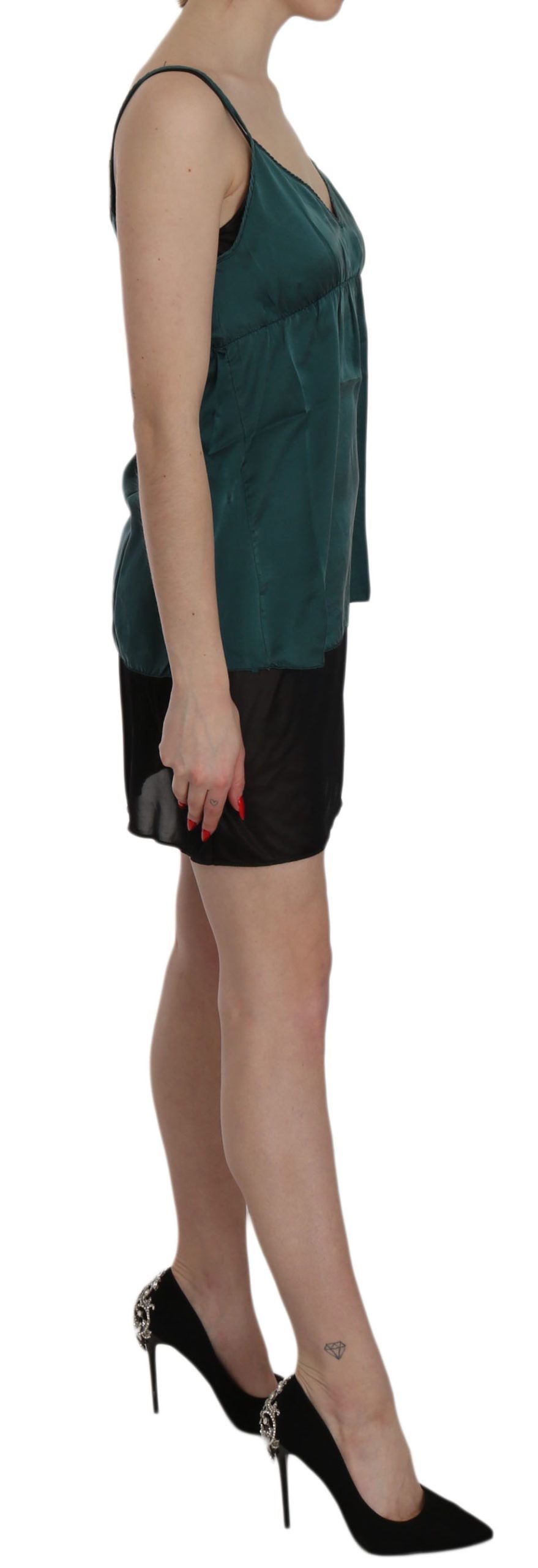 PINK MEMORIES Silk Green Spaghetti Strap Shift Mini Dress $548.00 PINK MEMORIES Luzworld